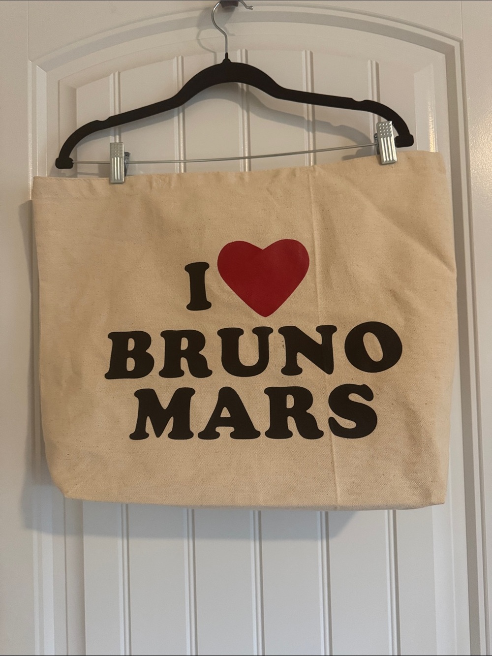 I Heart Bruno Mars Canvas Wall Tote - Red Heart on Natural